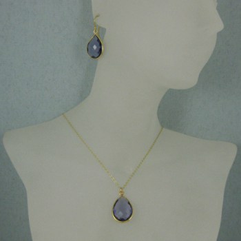 Vergulde zilveren 50 cm lange ketting met hanger en oorbellen